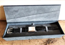 Fendi Orologi Watch Rectangular White Dial Black Strap 055-7000G-497 Paperwork
