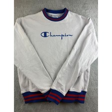 Vintage Champion Reverse Weave Crewneck Sweatshirt White Blue Red Men's Medium