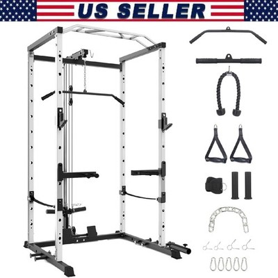 Power Cage Power Rack w/Cable Pulley System Squat Rack Weight Rack for Home Gym