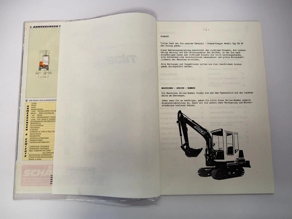 Takeuchi TB36 Raupenbagger Betriebsanleitung Bedienungsanleitung 1980/90er Jahre - Bild 2 von 4