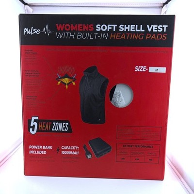 Pulse Womens Soft Shell Heated Vest Black 5 Heat Zones Power Bank