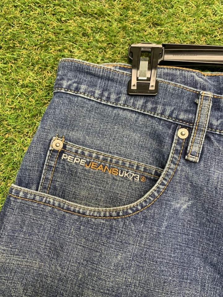 Vintage PePe Jeans Mens 38 x32 Denim Wide Leg Hip Hop Skater Patchwork Y2K Punk - Image 4 of 4