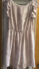 Ann Taylor Loft Women's Size 2 Dress Ivory Purple Ruffle Sleeve Polka Dot 56P