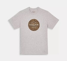 Coach Men's Heather Grey Signature Organic Cotton T Shirt C9140 S -5XL,REPRINT