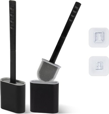 Silikon Toilettenbürste mit Halter 2er Set - flacher flexibler Kopf... 