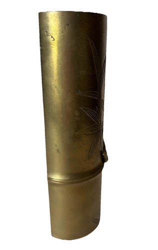 Antiguo jarrón japonés arte trinchera bomba latón grabado a mano/soporte de palo de cerilla - Imagen 2 de 13