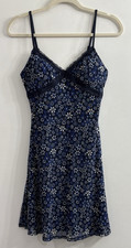 No Boundaries Womens S Blue Floral Mesh Mini Slip Dress Lace Trim 90s Y2K Skater