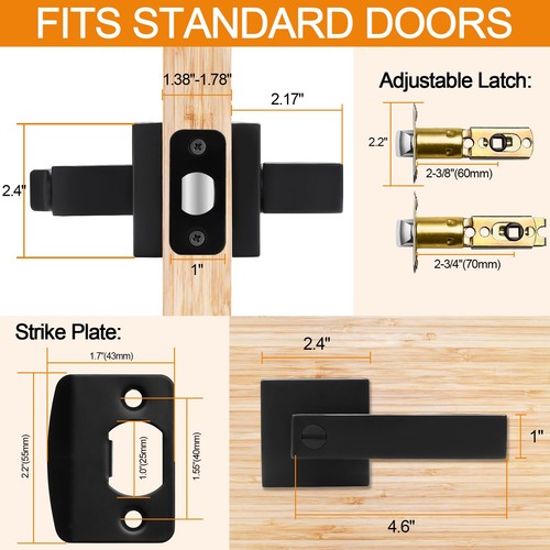 5 Pack Matte Black Door Handles Privacy Door Levers, Keyless Interior Door Kn... - Picture 6 of 6