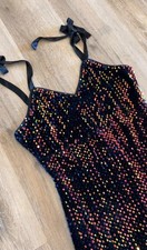 Multicolor/Black Sequin Mini Party Dress - Tie-Shoulder/Sleeveless/V-Neck/Zipper