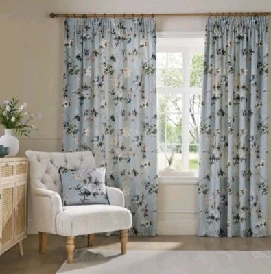 Dunelm Holly Willoughby Exotic Blossom Bleistiftfaltenvorhänge 45x54 in Blau 