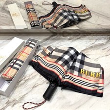 Burberry Beige Black Red White Women's Compact/Folding Umbrella Check Logo