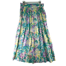 Vtg 80s Sz 8 Ambiance Bright Pastel Floral Midi Skirt Made In USA Pleated