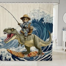 Funny Cat Shower Curtain Cute Kitten Dinosaur Bath Curtain for Kids Boys Girl...