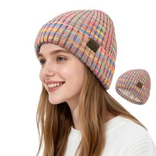 Satin Lined Pink Beanie Women-Winter Hats for Women Silk One Size, Mix