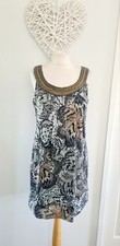 Womens Dorothy Perkins Grey Beige Floral Chiffon Tunic Summer Dress Size 14