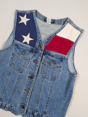 Vintage Best American Flag Denim Vest Patriotic USA Stars Size Large Jean