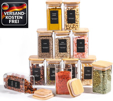 Gewürzgläser Set 240 ml eckig luftdicht mit Etiketten für Küche und Vorrat