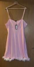 Boohoo Light Pink Mesh Feather Trim Party Dress – UK 18 –Brand new  with Tags