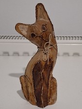 Vintage Wooden Cat Kitten Decoupage Leaves And Rope Outline Handmade Carved Art