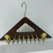 Wood & Brass Multi-Tie Belt Organizer Hanger Triangle Rack Gentleman’s Closet