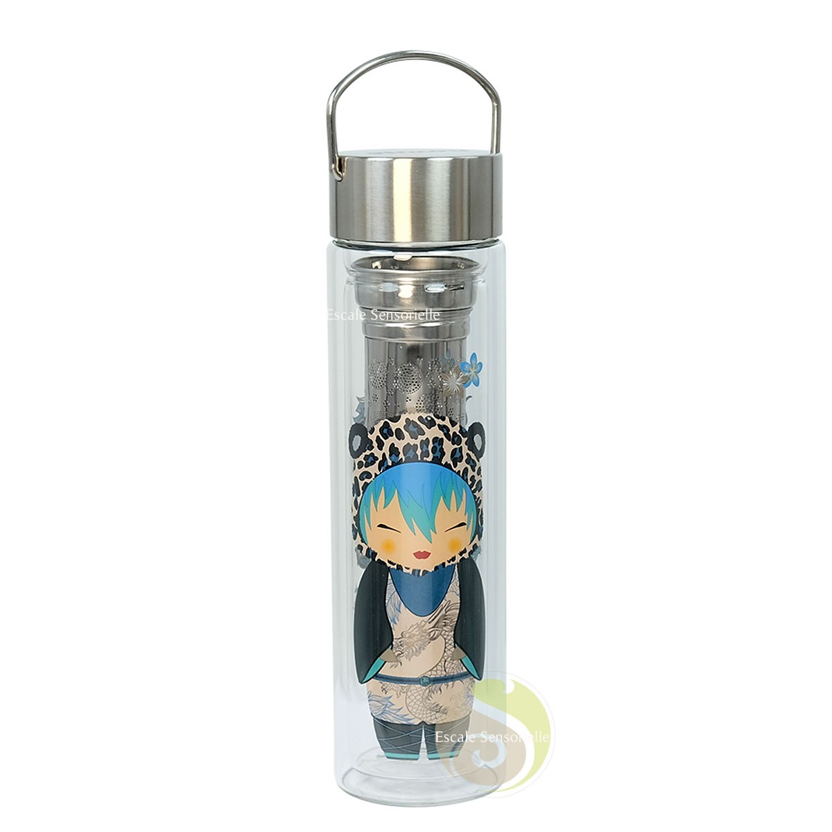 Tisanière infuseur nomade Flowtea Little Animals Leo en verre double paroi 400ml
