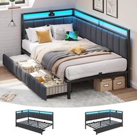 Single Bed Frame with 2 Storage Drawers,Charging Station and Led Lights 3ft Sing