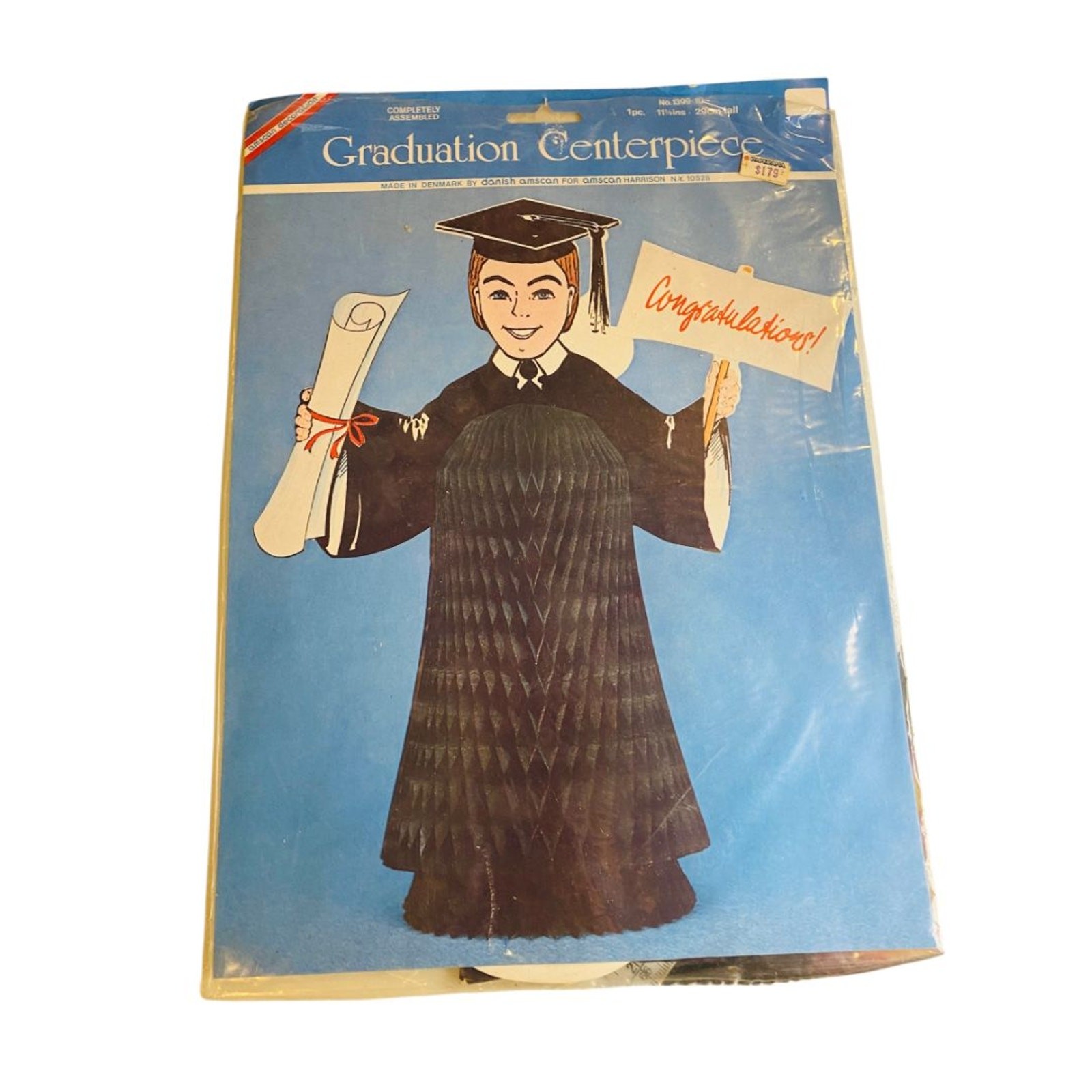 Vintage Amscan Graduation Centerpiece 11.5" Honeycomb Boy 1399-10