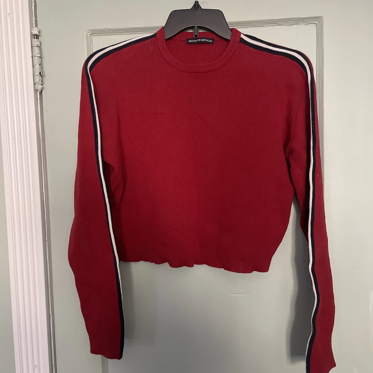 Brandy Melville red cropped sweater Black And White Trim On Neck And Sleeve