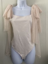 NWOT Intimately Free People Tongue Tied L/S Bow Bodysuit Ivory Lace Thong Sz L