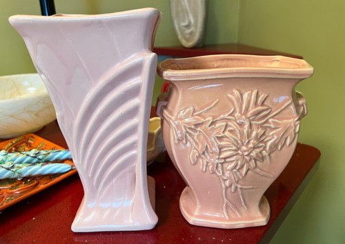 Vintage Peach McCoy 7" Chrysanthemum Vase Pottery Pink PERFECT - Picture 7 of 8
