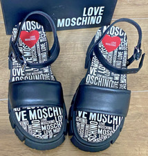 Image of Love Moschino Leather Chunky Sandals Black Flat UK5 EUR38 NWB RRP €165 Free 🚚