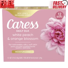 Caress Bar Soap for Women, Daily Silk White Peach & Orange Blossom for All Skin