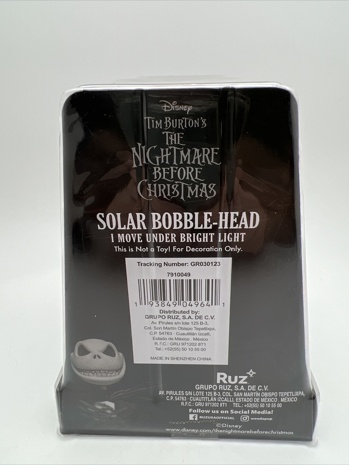 Jack Skellington Solar BobbleHead "The Nightmare Before" By Tim Burton