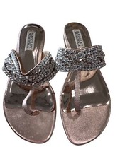 Badgley Mischka Rose Gold Rhinestone Embellished Sandals Womens 8 Leather Travel