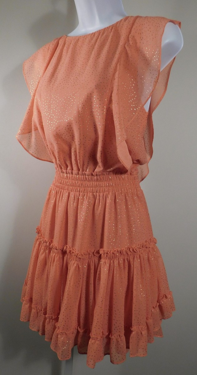 MISA LOS ANGELES NWT Women's Orange W Metallic Gold Confetti Short Sleeve  Pop... | eBay