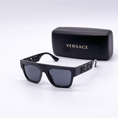 Versace VE4430U GB1/87 BRAND NEW Sunglasses Black Grey Frame Logo Square Unisex Versace VE4430U Square Acetate Sunglasses Black Dark Grey main image 3
