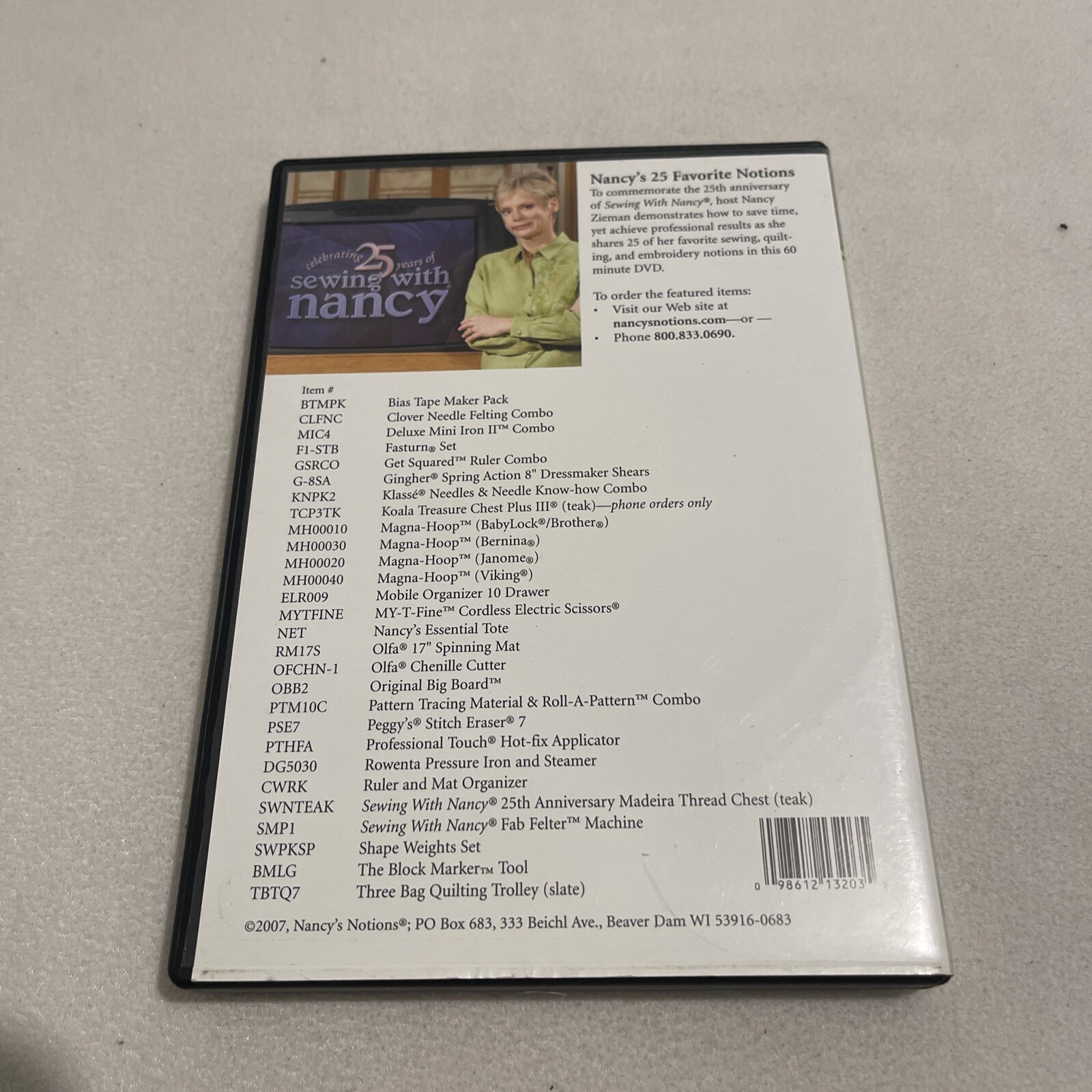 Nancy's 25 Favorite Notions (DVD, 2007) Nancy Zieman/Sewing With Nancy