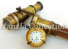 Brass Victorian Telescope Spy Watch Handle Wooden Vintage Walking Stick Cane