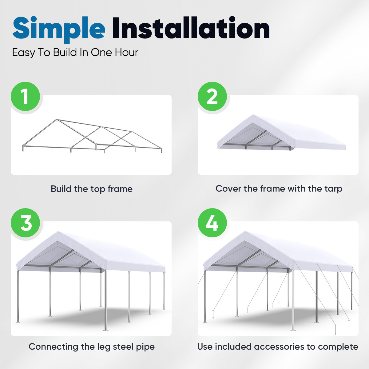 Quictent 10x20ft Carport Heavy Duty Car Canopy White