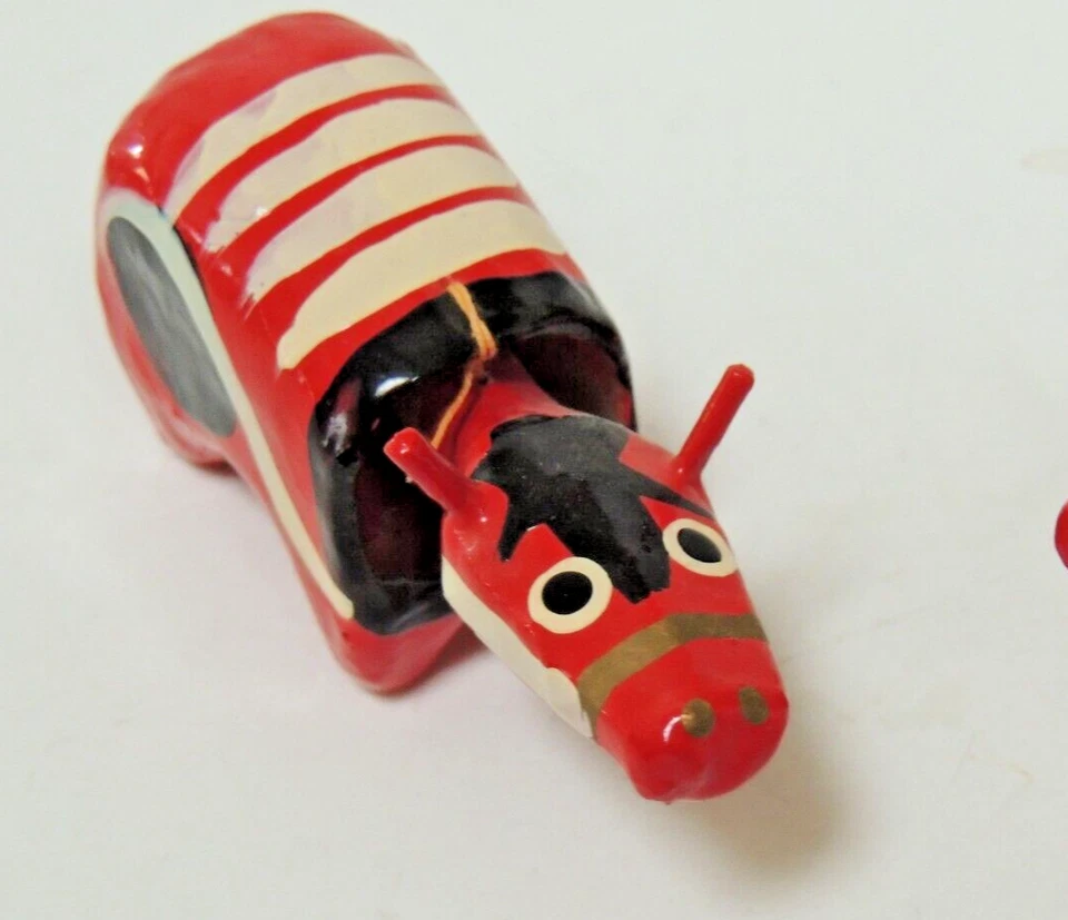 2 Aizu Paper Mache Akabeko Red Cows Fukushima Bobble Heads - Image 2 of 4