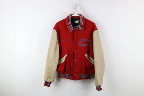 Vtg 80s 90s Mens 44 Distressed Wool Leather St Francis Football Varsity Jacket - product listing photo