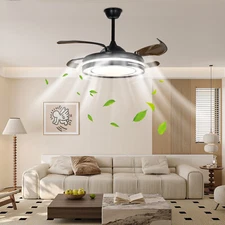 42 Inch Black Ceiling Fan Modern Remote Retractable Ceiling Fan Light with Light