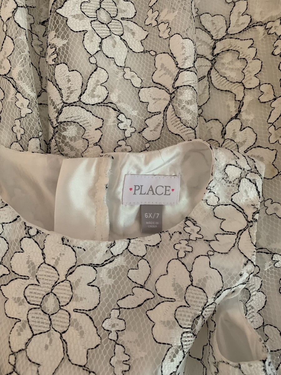 Robe Fille The Children’s Place Blanche Et Noire Fleurie - Taille 6X/7 - Occasion Très Bon état