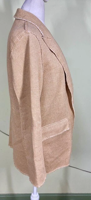 Blazer TOPSHOP Mujer Talla 8 Paja Borde Crudo Abierto Carrera Minimalista Preppy Beige Foto 3 de 4