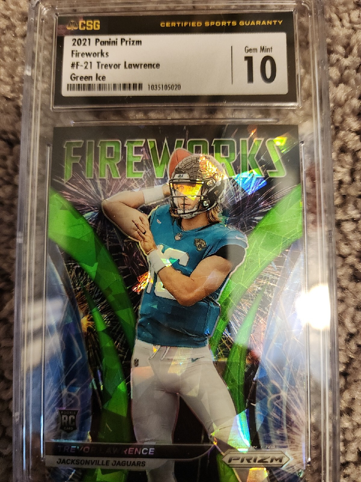Trevor Lawrence Panini Prizm Fireworks #F21 Green Prizm