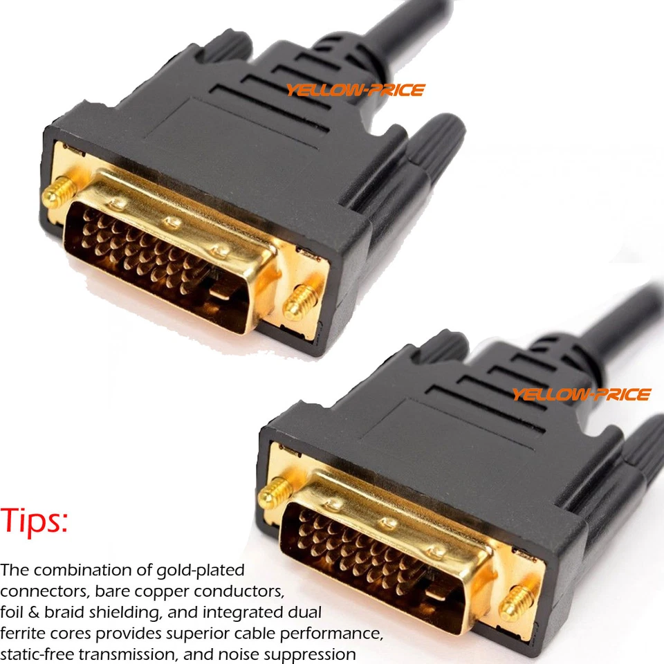 DVI DVI-D Dual Link 24+1 Male to Male Cable Adapter Gold Plated with Ferrites - Image 4 of 4