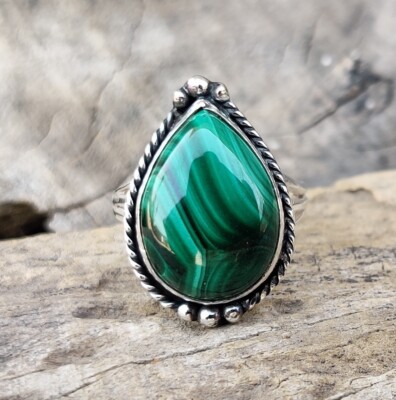 Malachite Ring 925 Sterling Silver Designer Jewelry Gift for her All Size  MO372