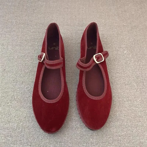 Velvet Mary Jane Shoes Hand Stitch Streetwear Ballet Flats Casual Pumps Loafers - Picture 18 of 31