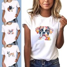 Dog Pattern Short Sleeve Fashion T Shirt Summer Women Casual Tops Tees Clothing