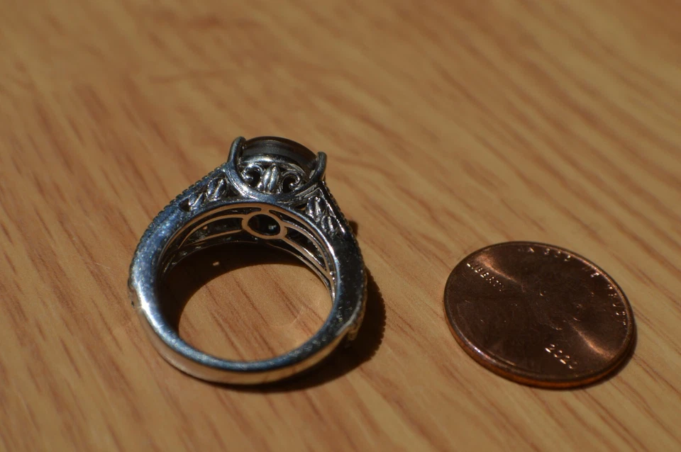 Anillo Ammolita Canadiense ~ 10mm Ammolita ~ Platino sobre Plata Fina Talla 6 Foto 4 de 4